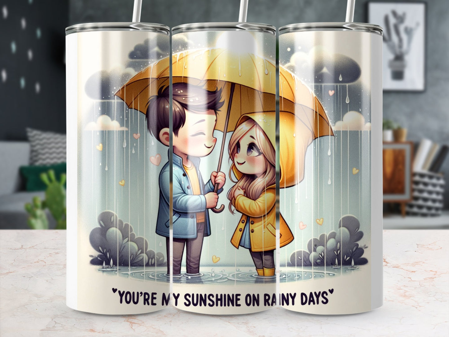 Cute Couple Under Umbrella Art, You're My Sunshine on Rainy Days Cup