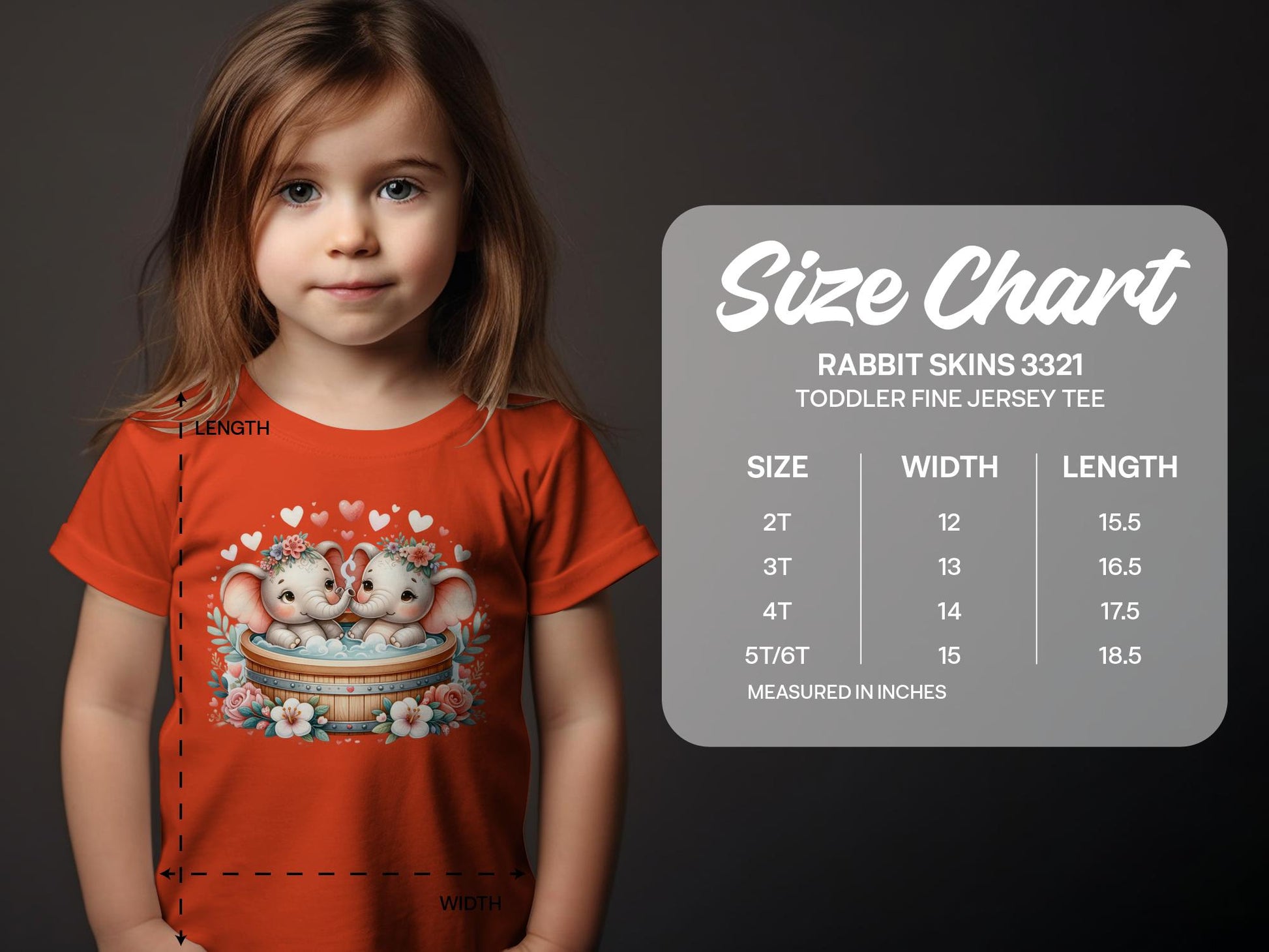 Toddler Elephant T-Shirt, Cute Animal Graphic Tee with Rabbit Skins 3321  Size chart