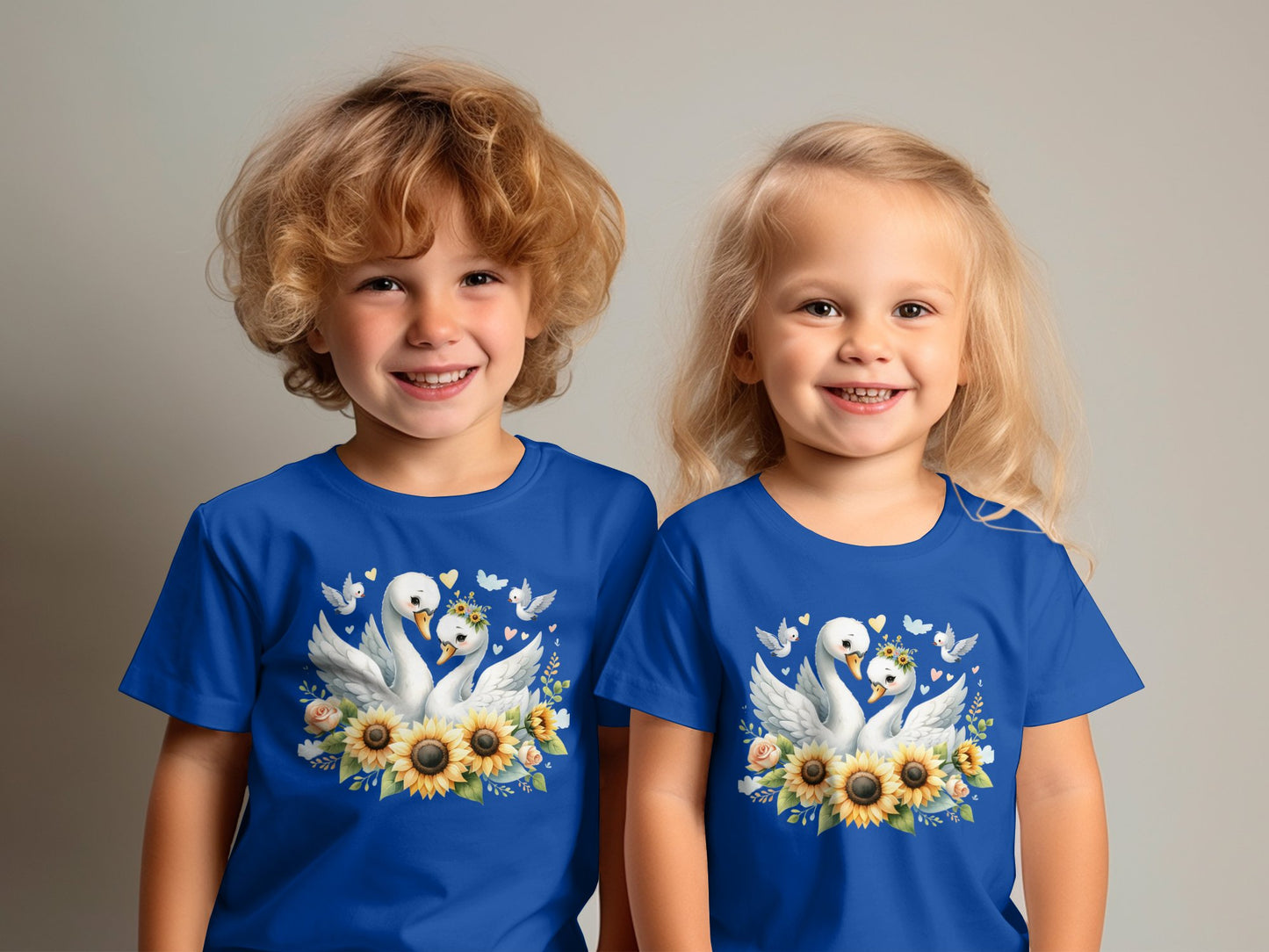 Toddler Swan Print T-Shirt with Sunflowers