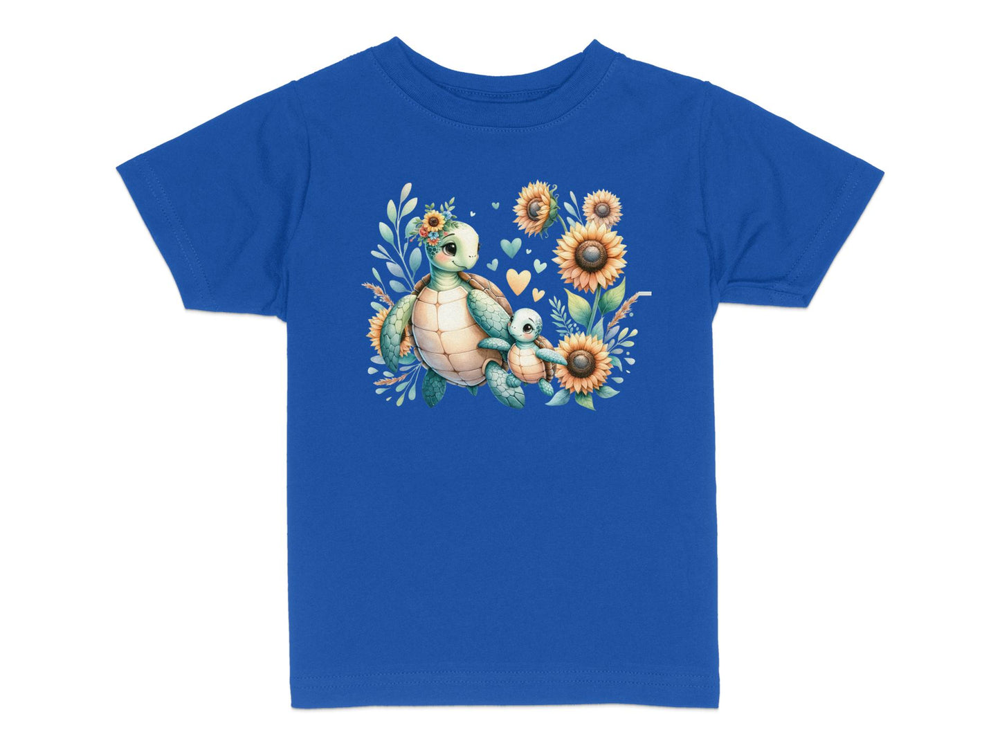 Cute Turtle Family T-Shirt for Toddlers, Sunflower Print