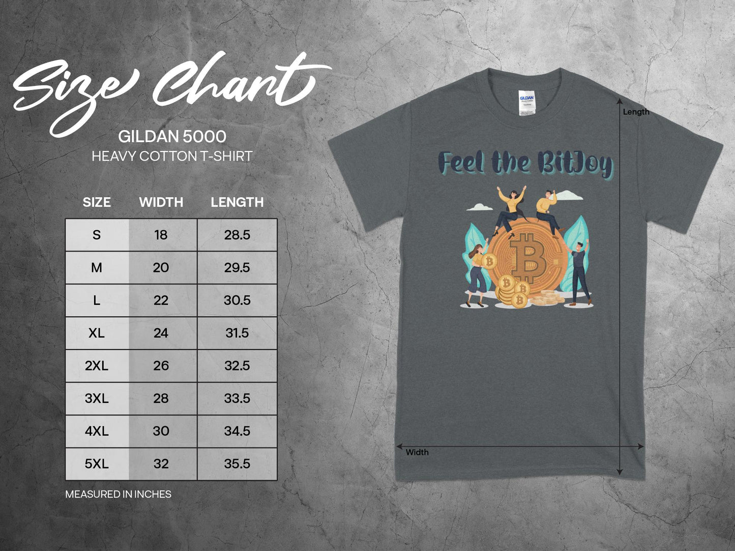 Feel the BitJoy - Crypto Enthusiast Bitcoin Investor Satoshi T-Shirt Size Chart