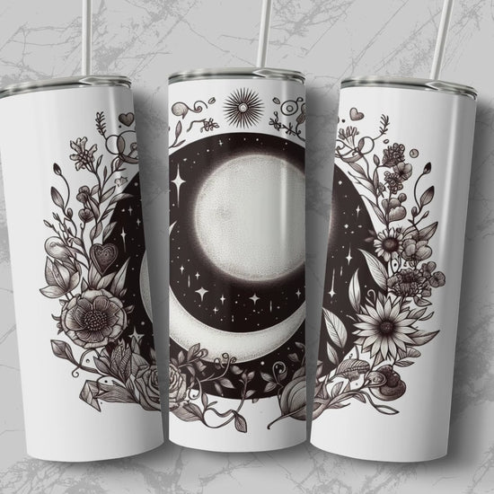 Moon Phases Floral Tumbler, Botanical Celestial, Witchy Gothic Cup Video