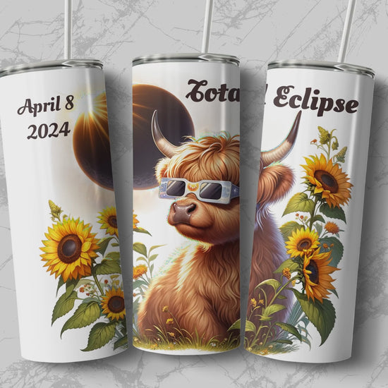 Highland Cow Eclipse Tumbler, Solar Eclipse April 8 2024 video 