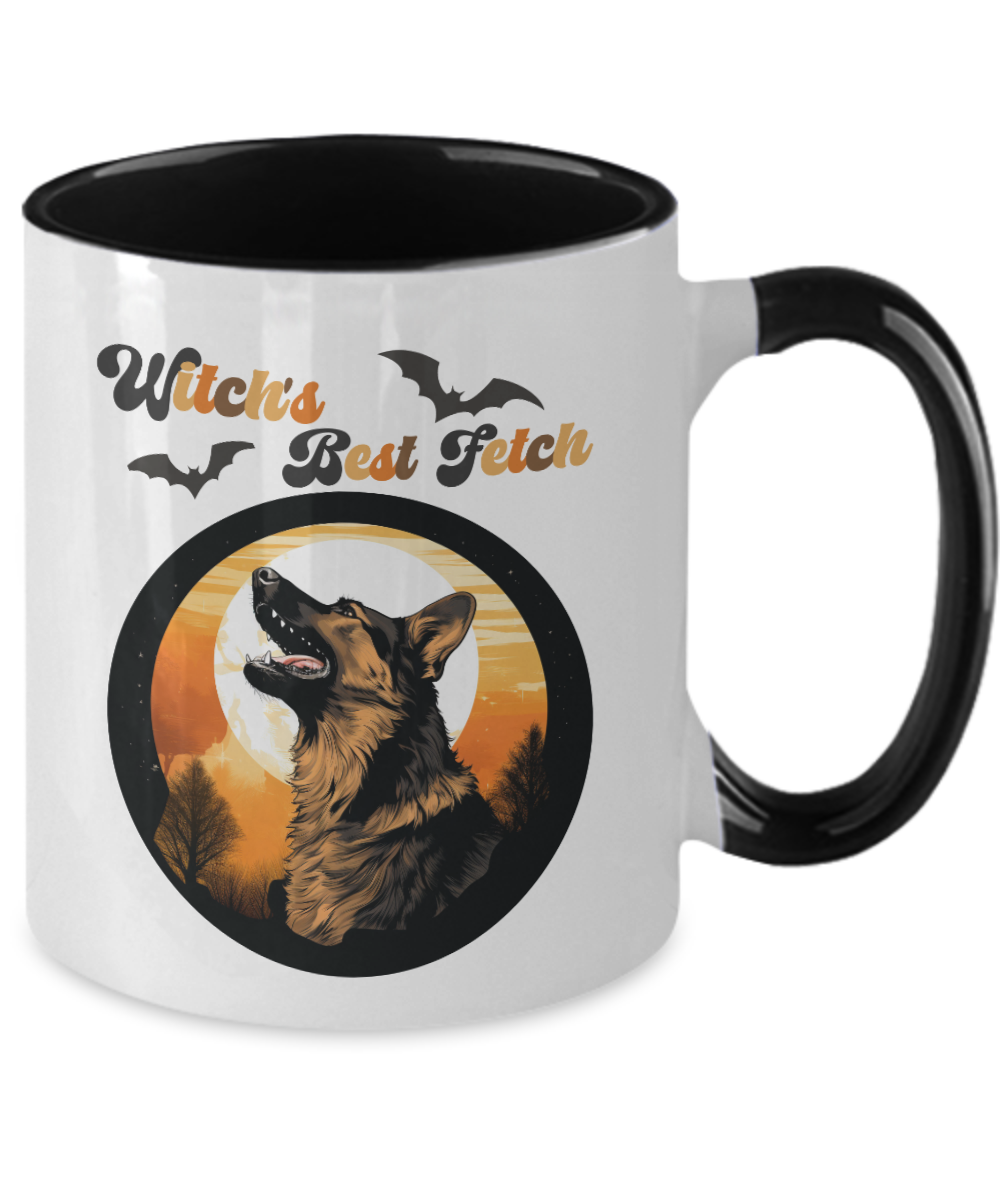 Witch's Best Fetch Halloween Mug - Witch's Best Companion  Beautiful German Shepherd in 2-Toned 11oz Mug
