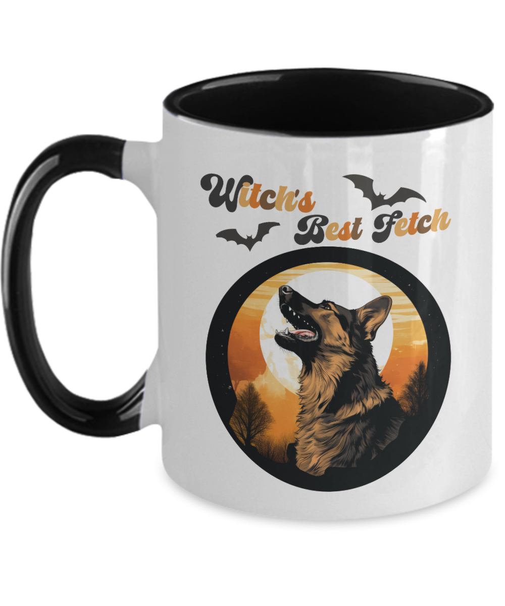Witch's Best Fetch Halloween Mug - Witch's Best Companion  Beautiful German Shepherd in 2-Toned 11oz Mug